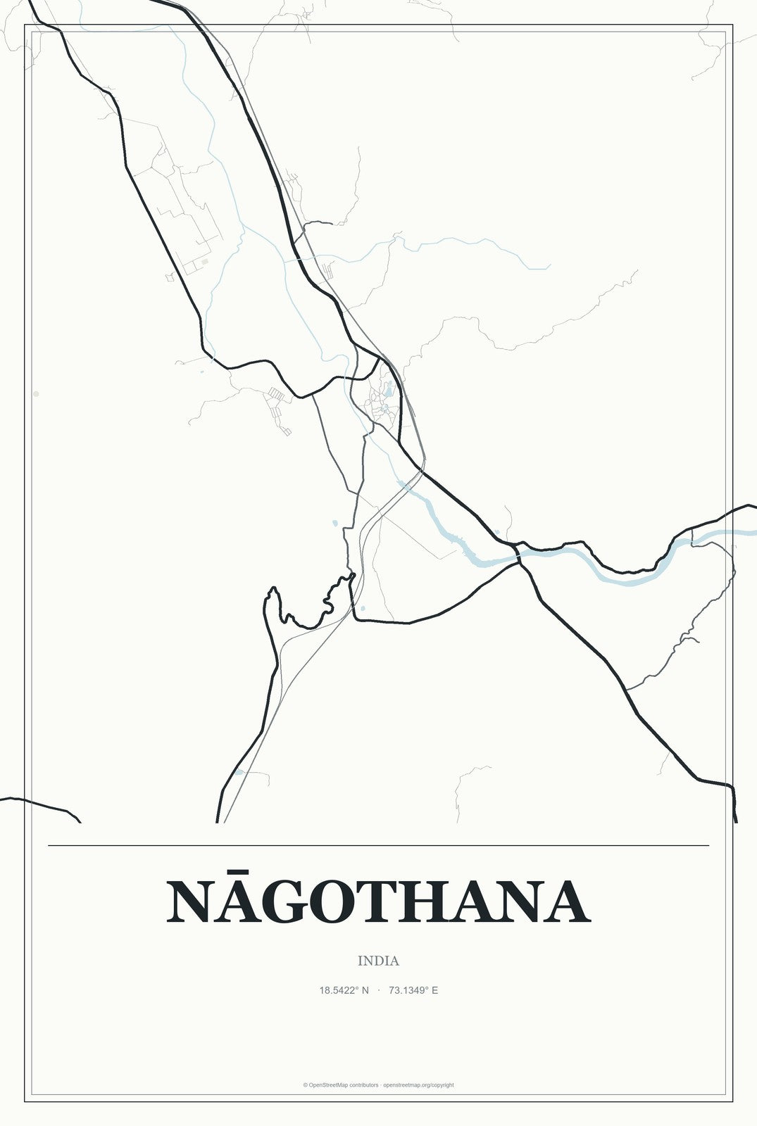 Nāgothana, India City Map Aluminum Sign in Gallery Air style