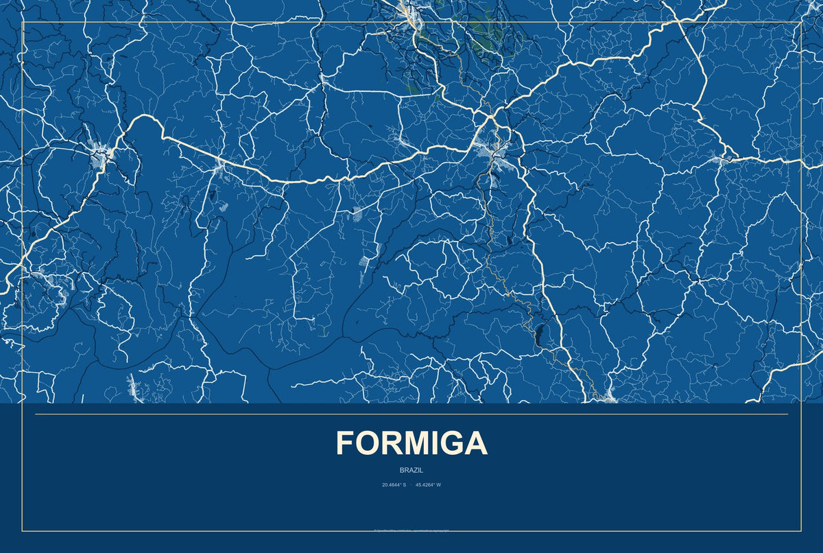 Formiga, Brazil City Map Aluminum Sign in Harbor Cobalt style