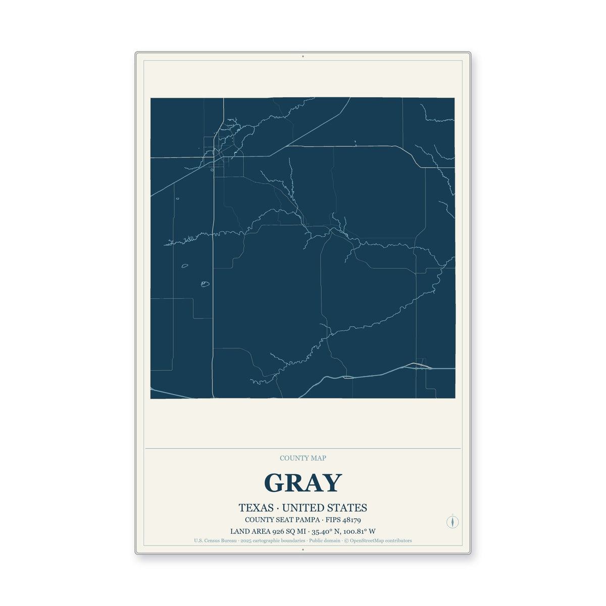 Gray County, Texas Map Aluminum Sign in Coastal Cutout style