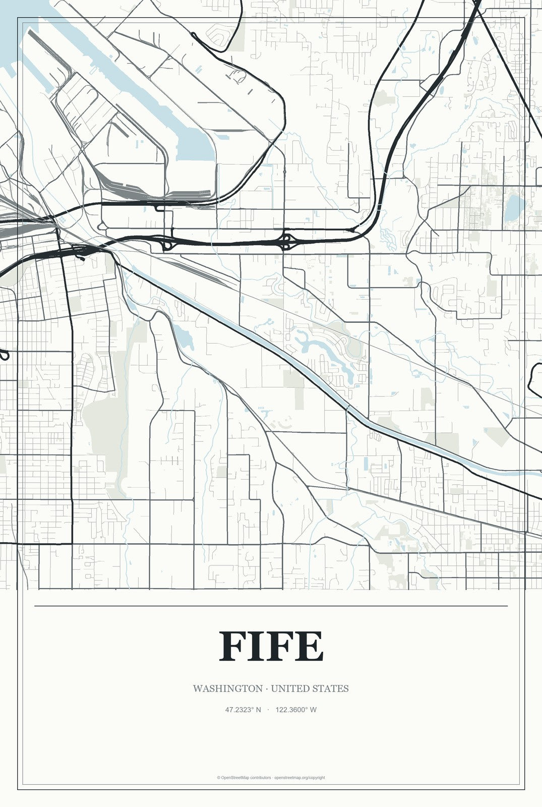 Fife, Washington City Map Aluminum Sign in Gallery Air style