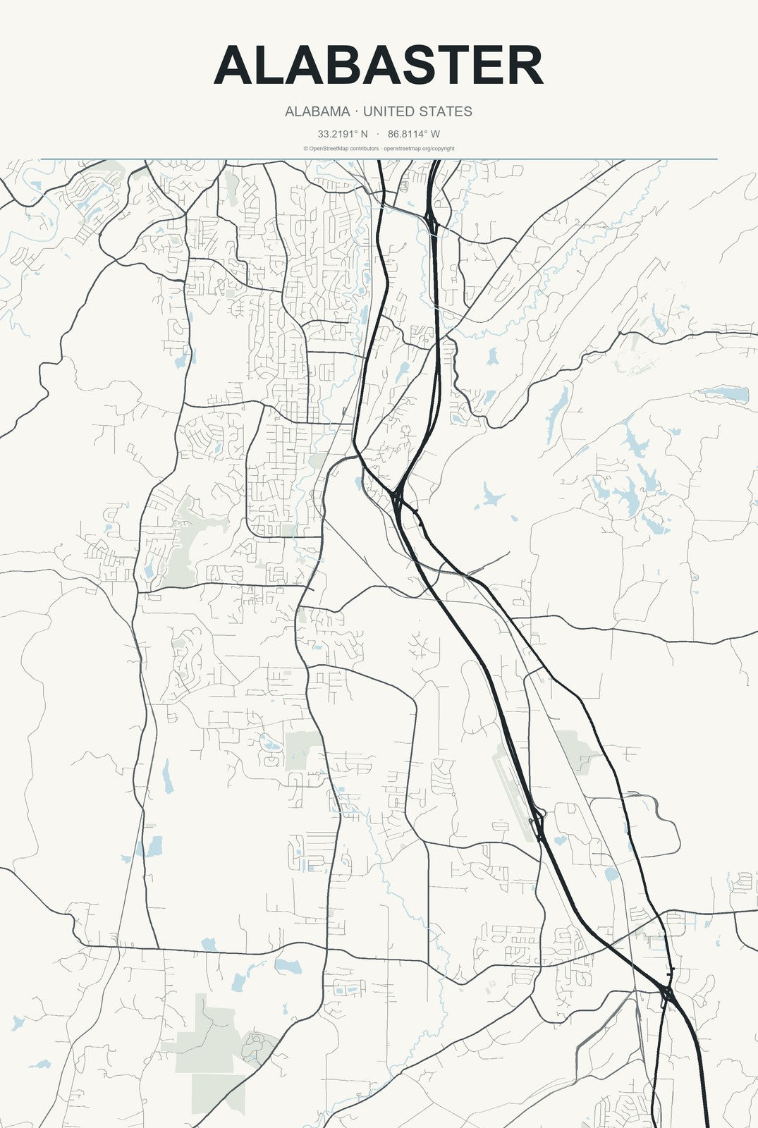 Alabaster, Alabama City Map Aluminum Sign in Headline Atlas style