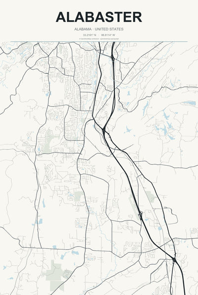 Alabaster, Alabama map in Headline Atlas style