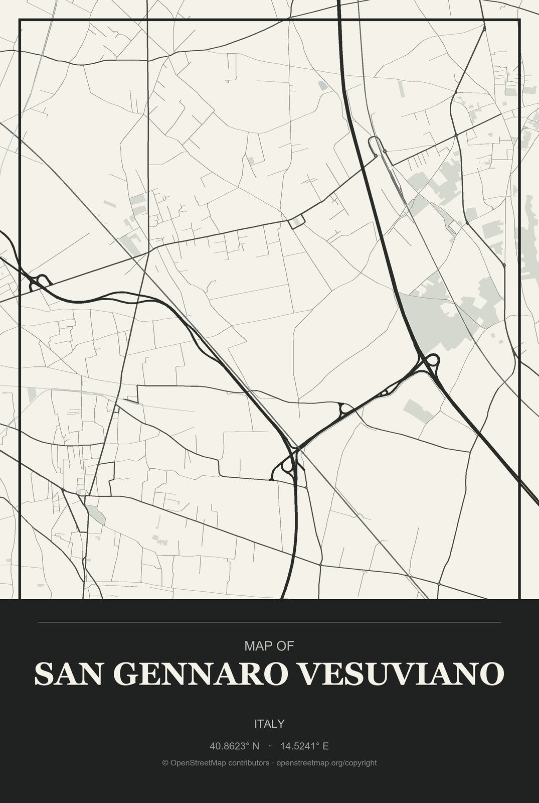 San Gennaro Vesuviano, Italy City Map Aluminum Sign in Museum Plaque style