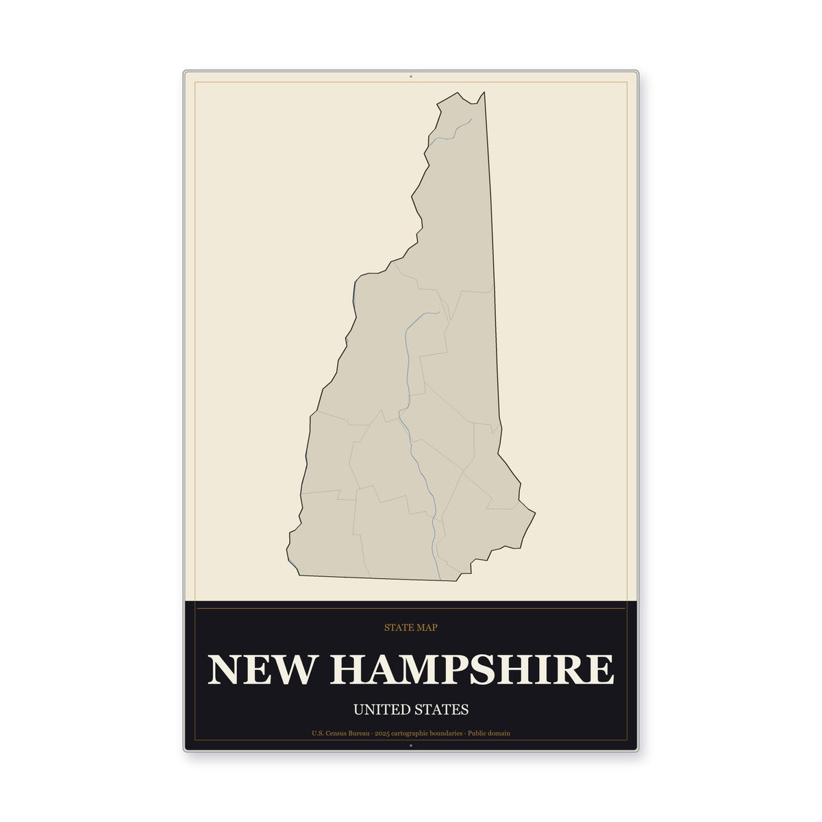 New Hampshire state map aluminum sign in Museum Plaque style