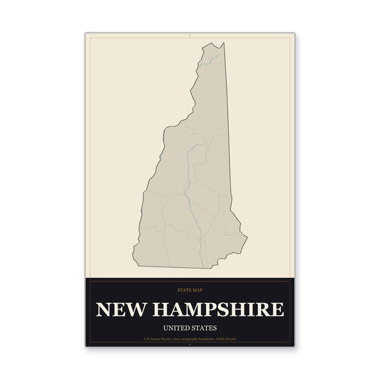 New Hampshire state map aluminum sign in Museum Plaque style