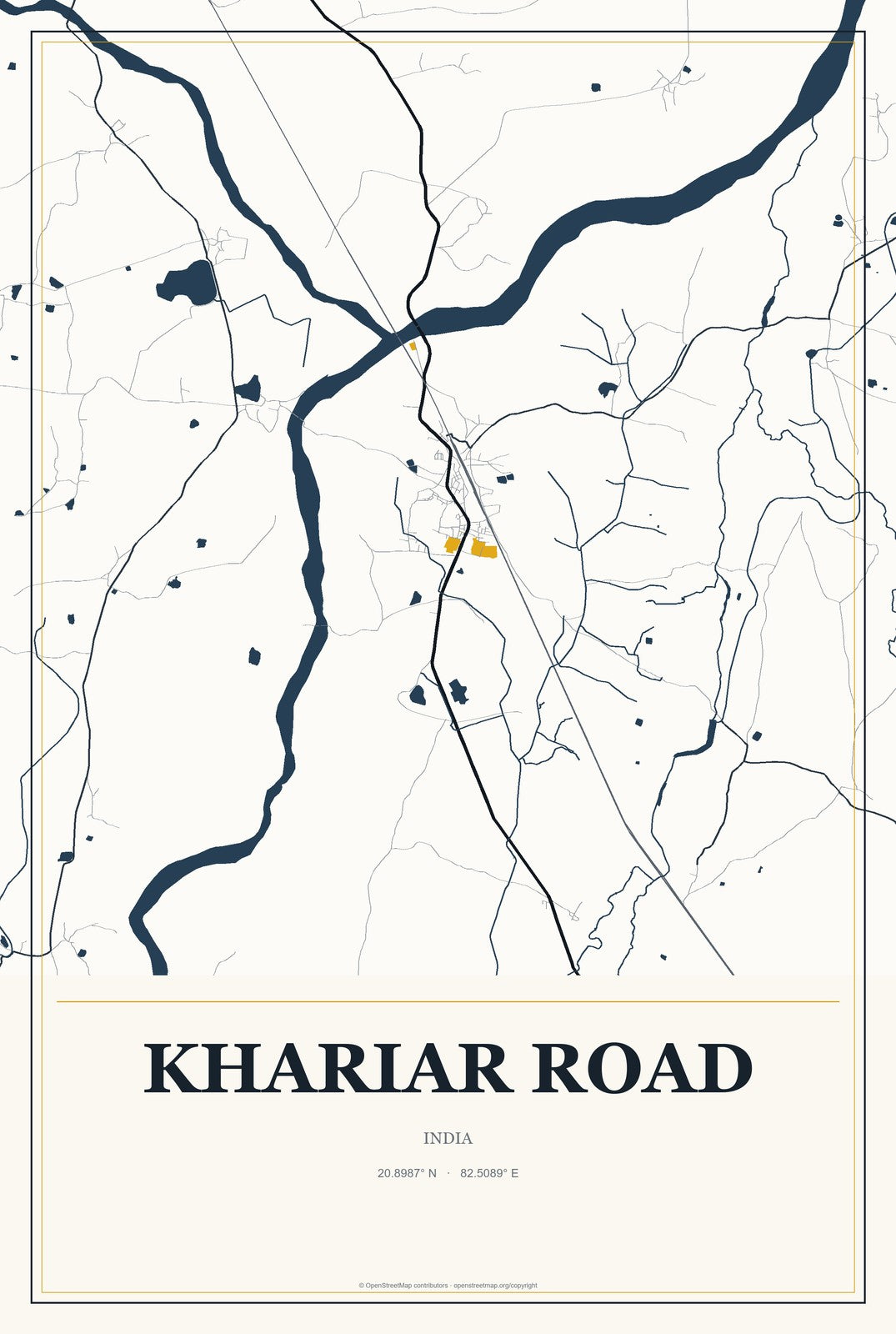 Khariar Road, India City Map Aluminum Sign in Citrine Modern style