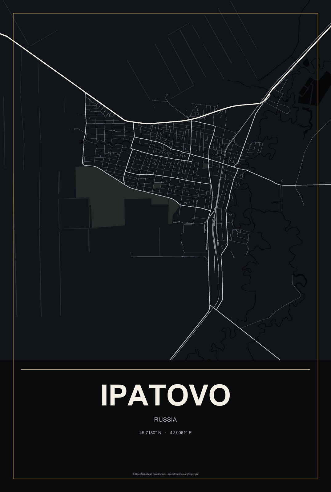 Ipatovo, Russia City Map Aluminum Sign in Metropolitan Noir style