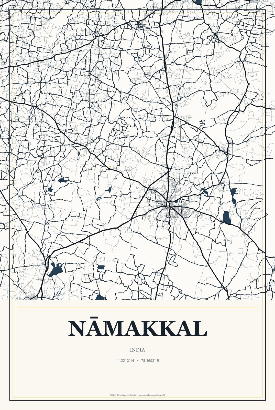 Nāmakkal, India City Map Aluminum Sign in Citrine Modern style