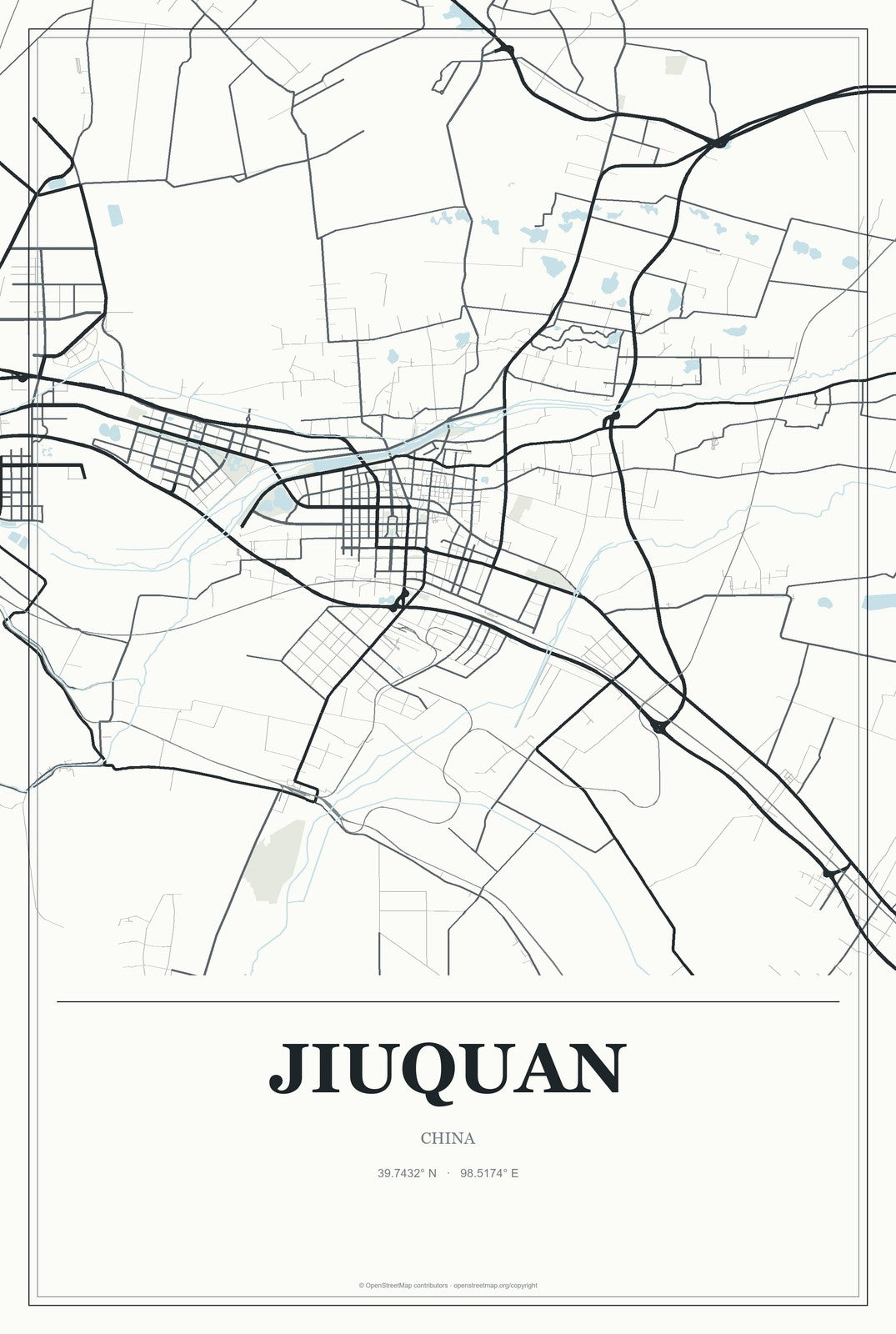 Jiuquan, China City Map Aluminum Sign in Gallery Air style