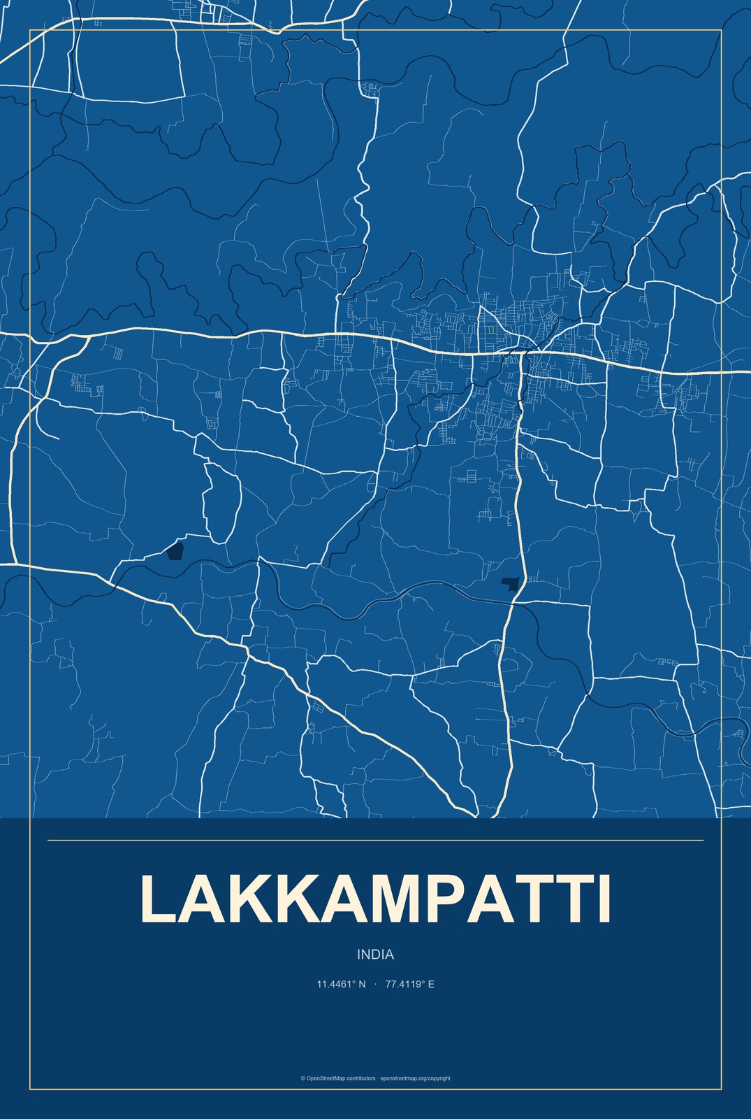 Lakkampatti, India City Map Aluminum Sign in Harbor Cobalt style