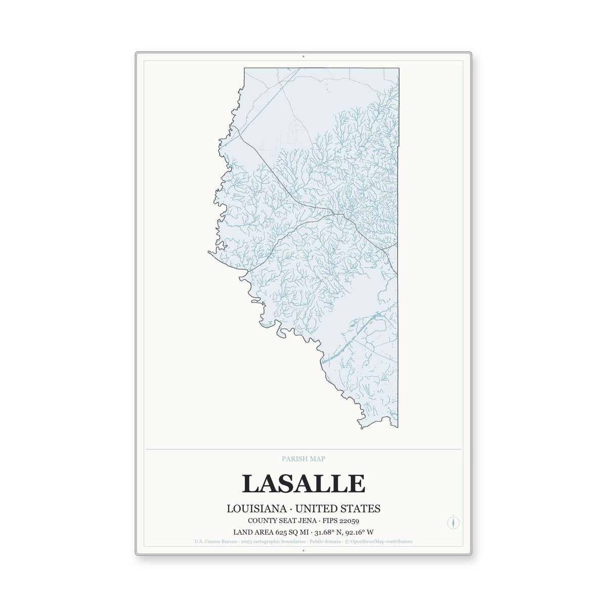 LaSalle Parish, Louisiana Map Aluminum Sign in Gallery Air style