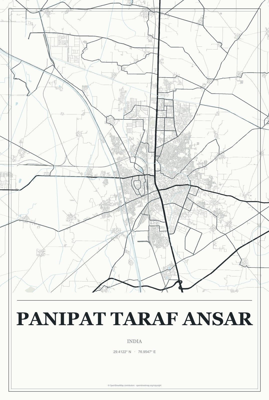 Panipat Taraf Ansar, India City Map Aluminum Sign in Gallery Air style