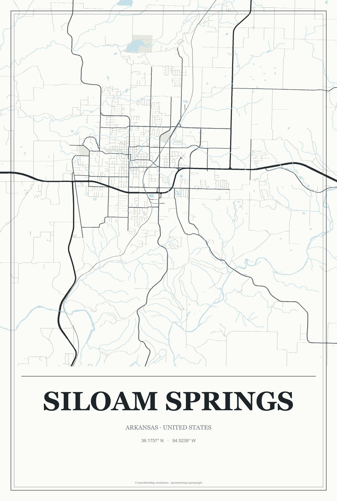 Siloam Springs, Arkansas City Map Aluminum Sign in Gallery Air style