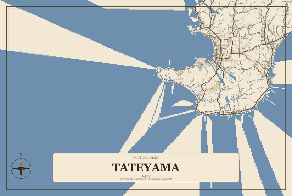 Tateyama, Japan City Map Aluminum Sign in Heritage Nautical style
