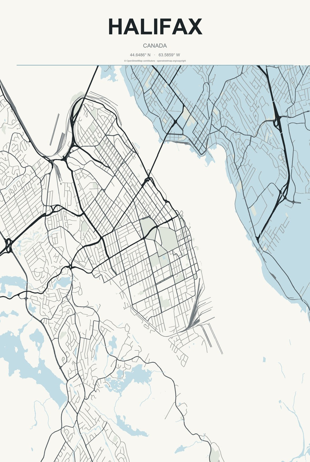 Halifax, Canada City Map Aluminum Sign in Headline Atlas style