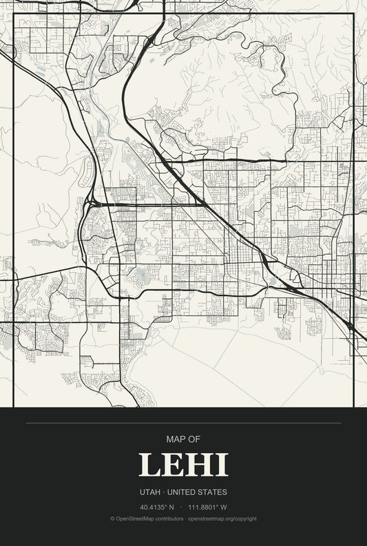 Lehi, Utah City Map Aluminum Sign in Museum Plaque style