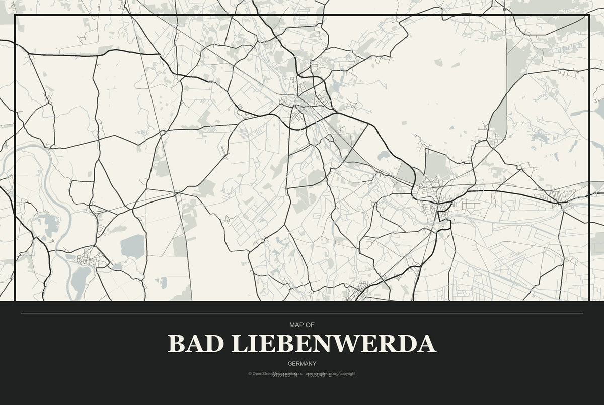 Bad Liebenwerda, Germany City Map Aluminum Sign in Museum Plaque style