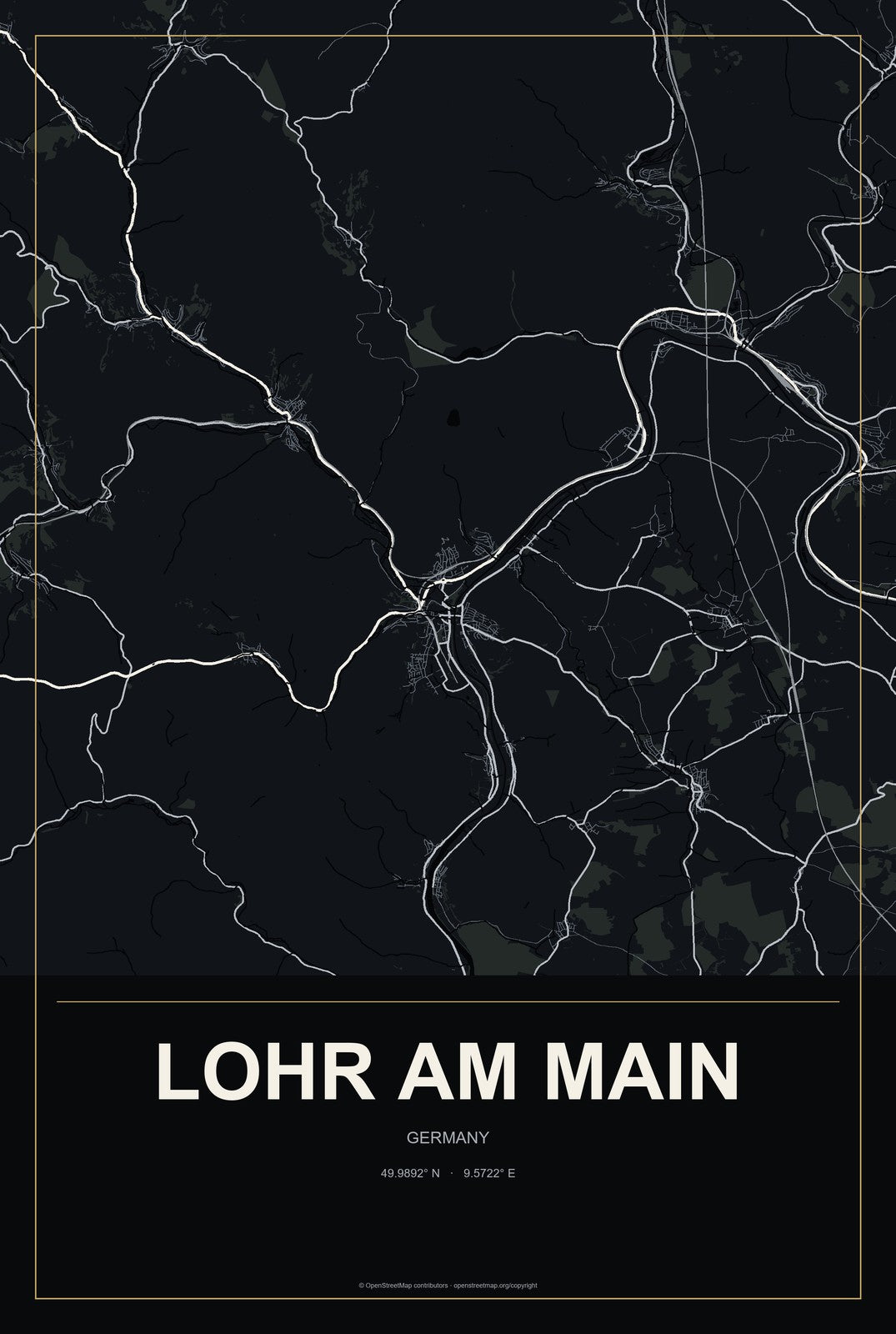 Lohr am Main, Germany City Map Aluminum Sign in Metropolitan Noir style