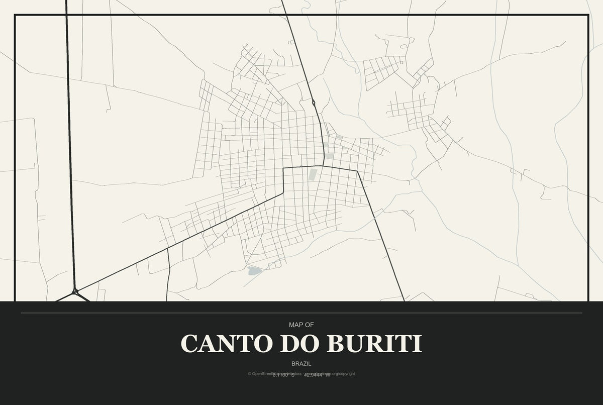 Canto do Buriti, Brazil City Map Aluminum Sign in Museum Plaque style