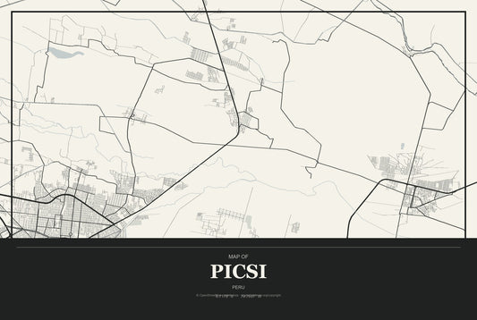 Picsi, Peru City Map Aluminum Sign in Museum Plaque style