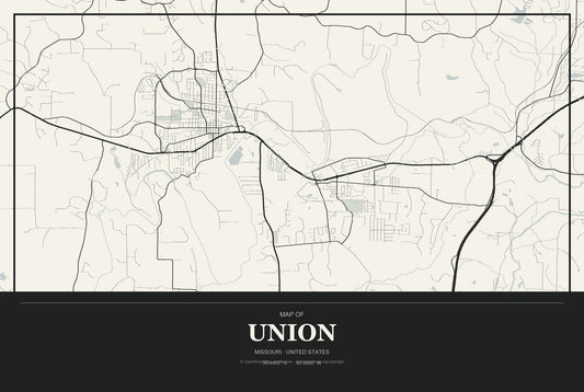 Union, Missouri City Map Aluminum Sign in Museum Plaque style