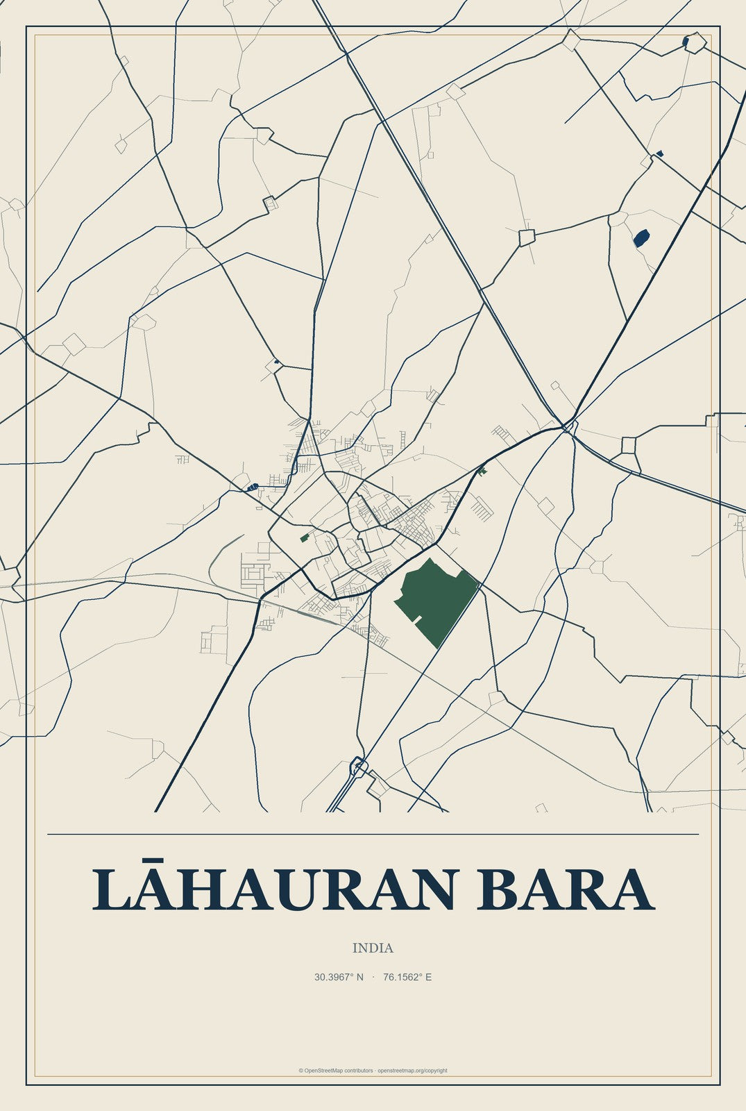Lāhauran Bara, India City Map Aluminum Sign in Coastal Cutout style