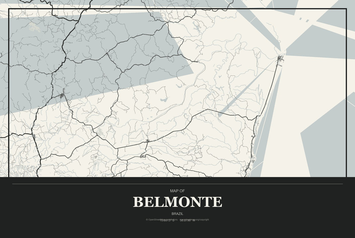 Belmonte, Brazil City Map Aluminum Sign in Museum Plaque style