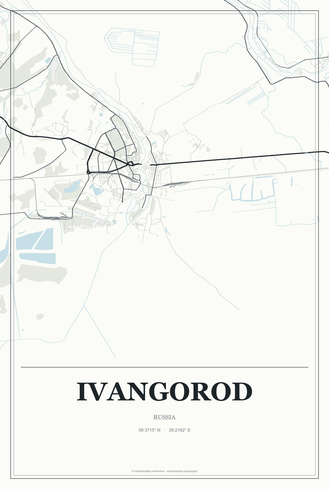 Ivangorod, Russia City Map Aluminum Sign in Gallery Air style