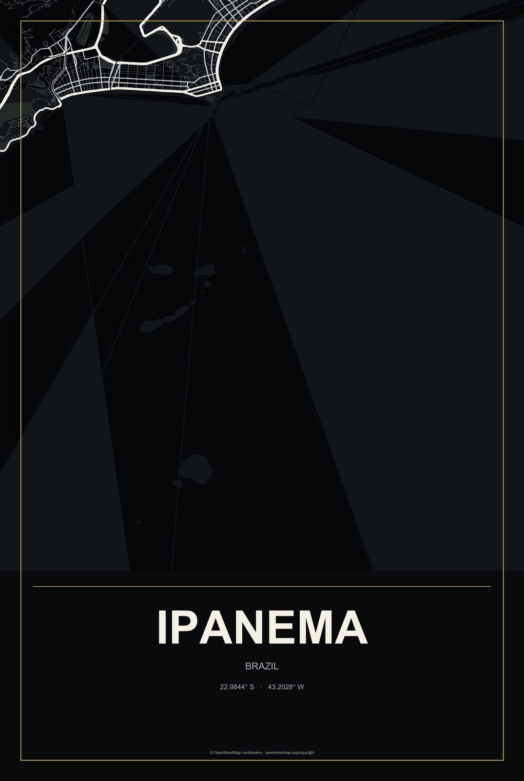 Ipanema, Minas Gerais, Brazil City Map Aluminum Sign in Metropolitan Noir style