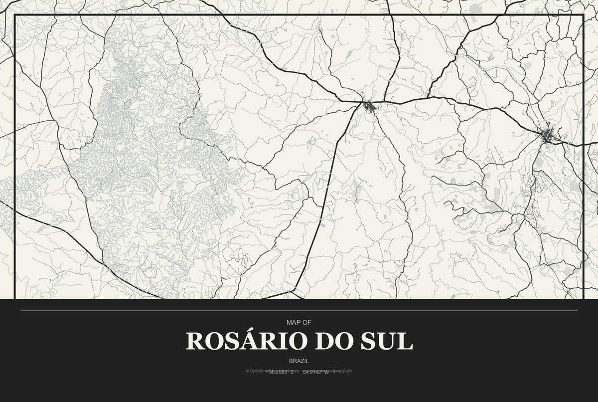 Rosário do Sul, Brazil City Map Aluminum Sign in Museum Plaque style