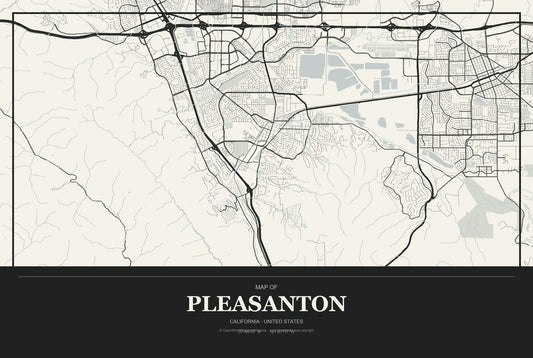 Pleasanton, California City Map Aluminum Sign in Museum Plaque style