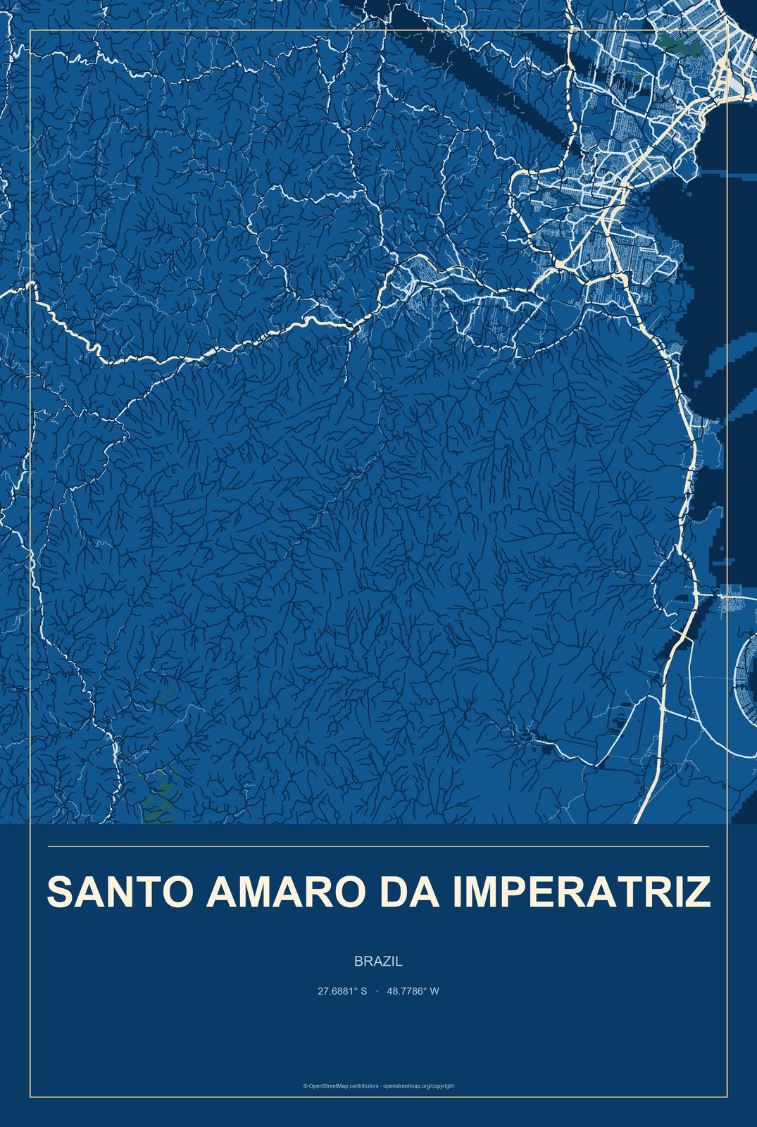 Santo Amaro da Imperatriz, Brazil City Map Aluminum Sign in Harbor Cobalt style