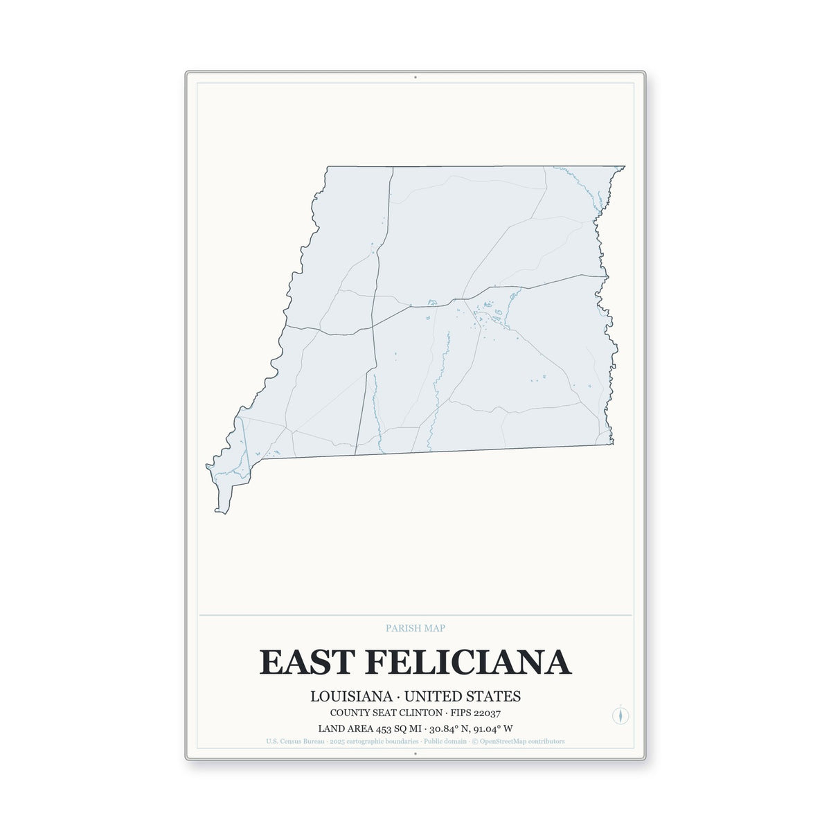 East Feliciana Parish, Louisiana Map Aluminum Sign in Gallery Air style
