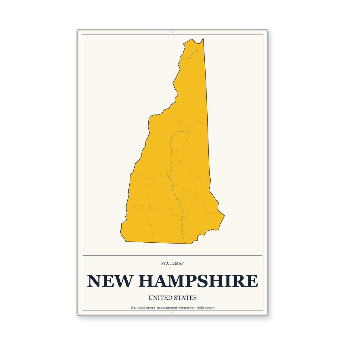 New Hampshire state map aluminum sign in Citrine Modern style