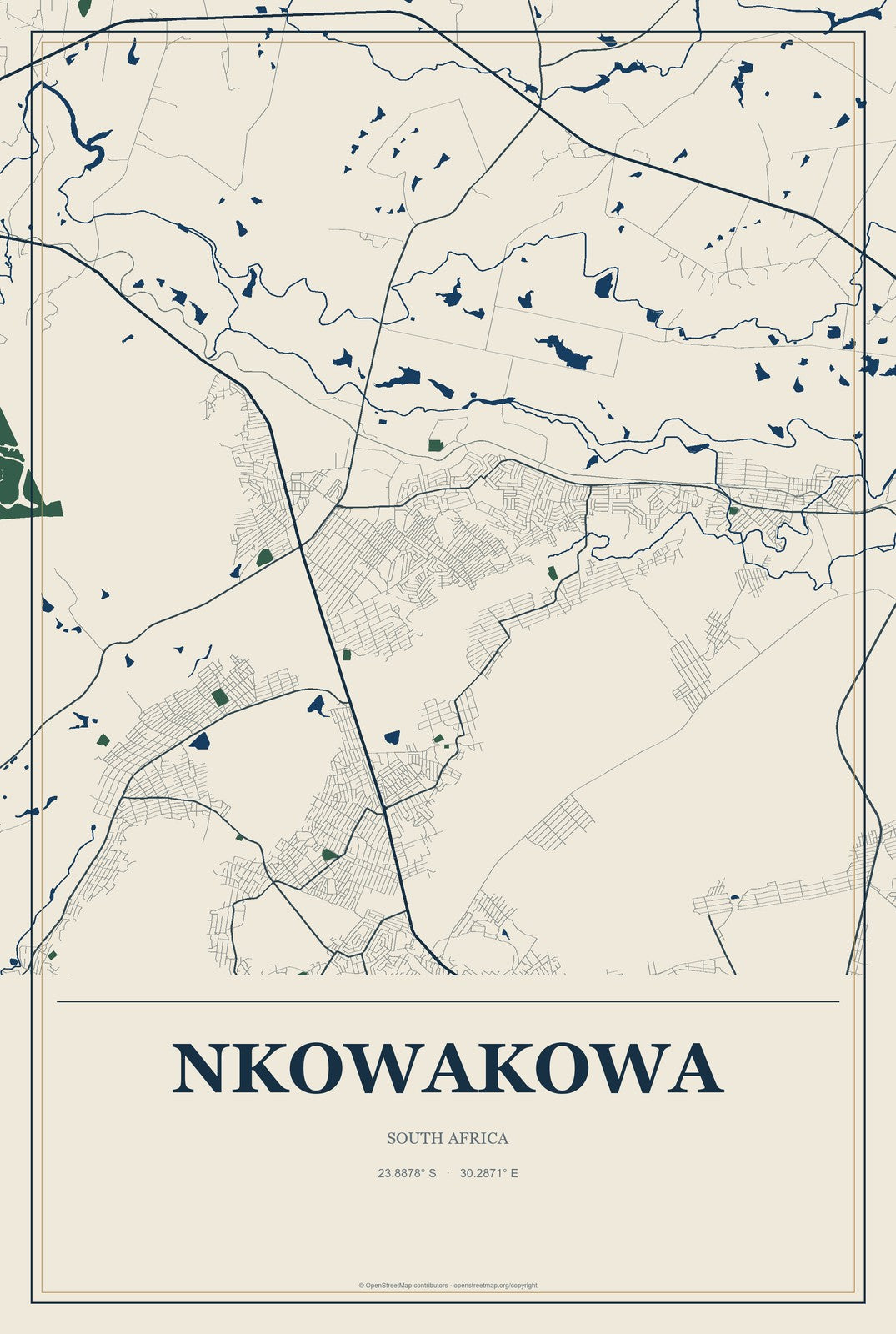 Nkowakowa, South Africa City Map Aluminum Sign in Coastal Cutout style