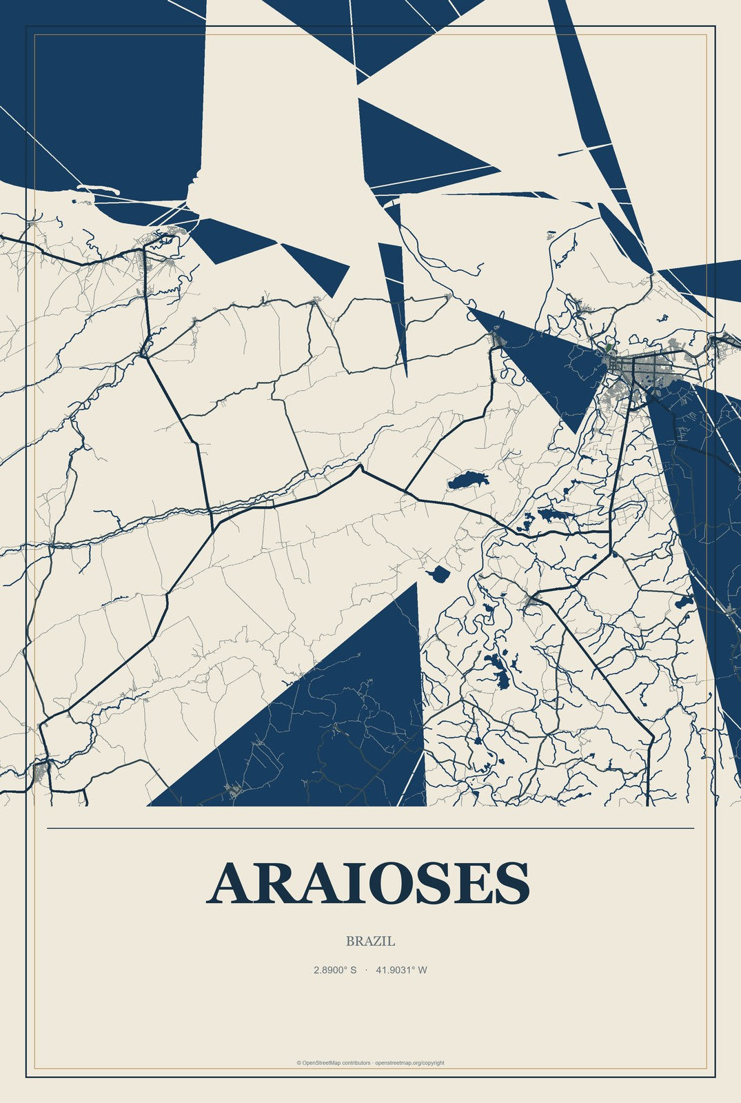 Araioses, Brazil City Map Aluminum Sign in Coastal Cutout style