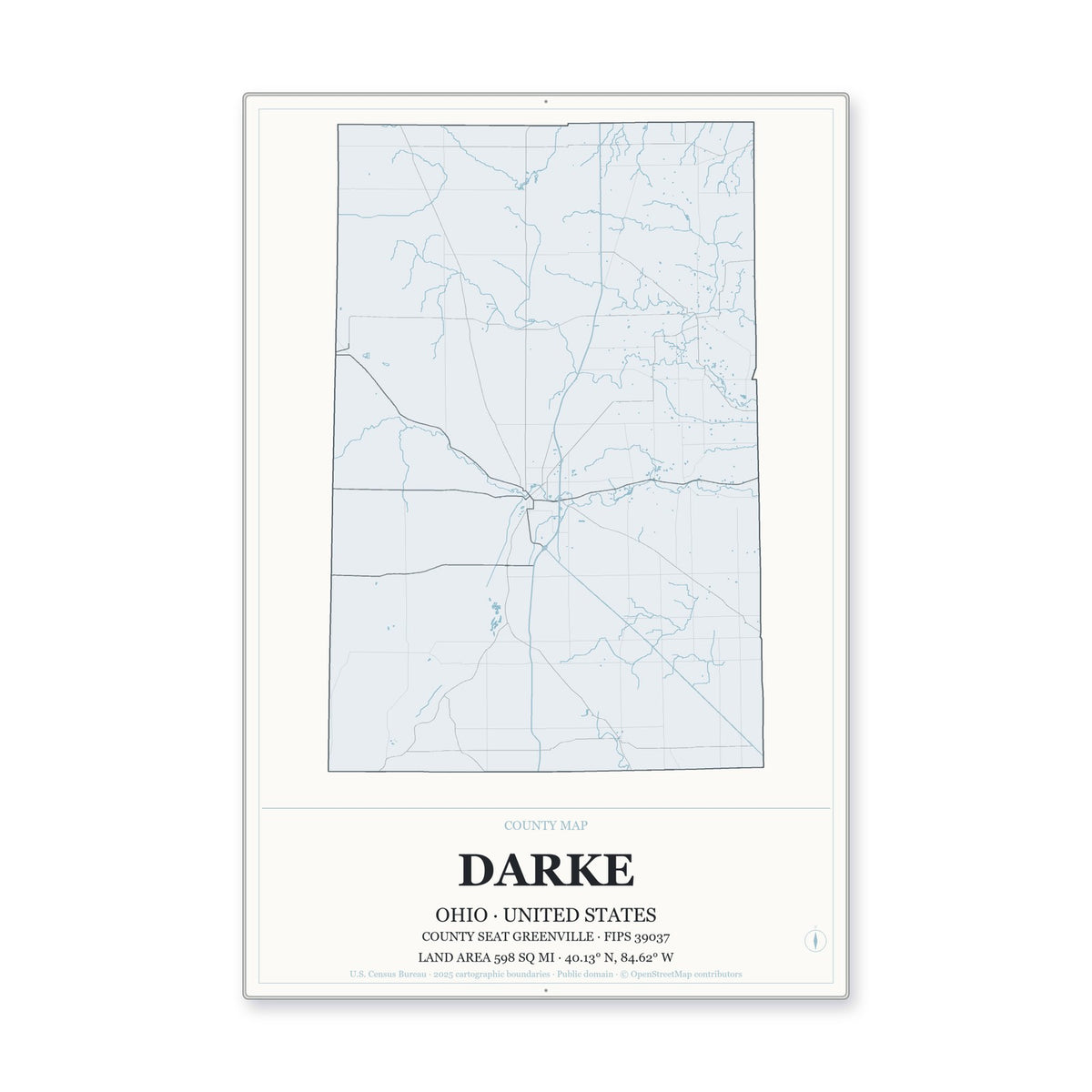 Darke County, Ohio Map Aluminum Sign in Gallery Air style
