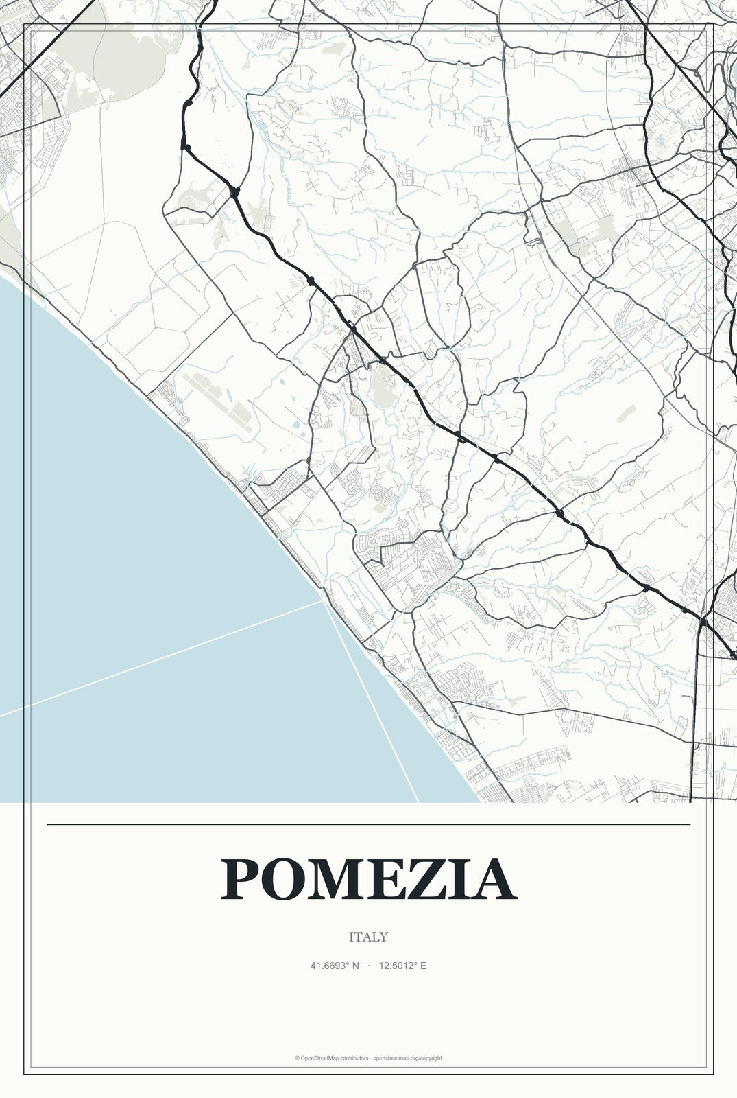 Pomezia, Italy City Map Aluminum Sign in Gallery Air style