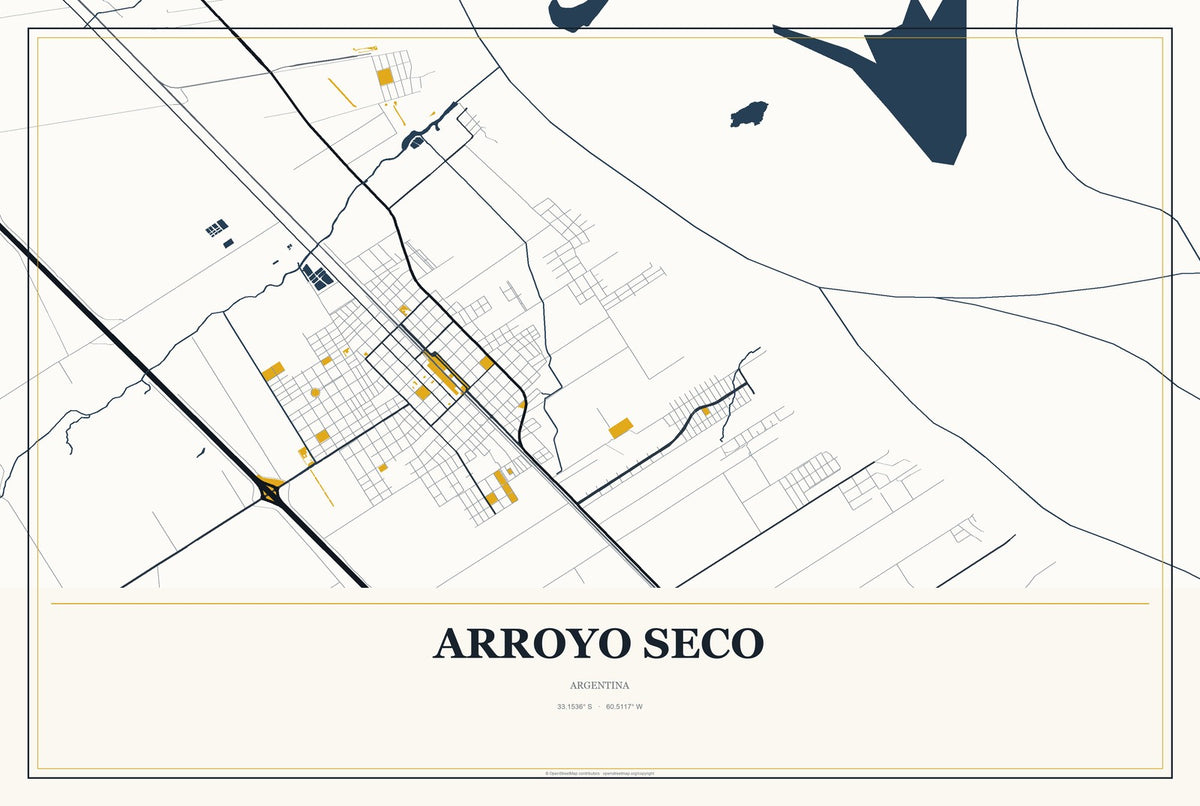 Arroyo Seco, Argentina City Map Aluminum Sign in Citrine Modern style