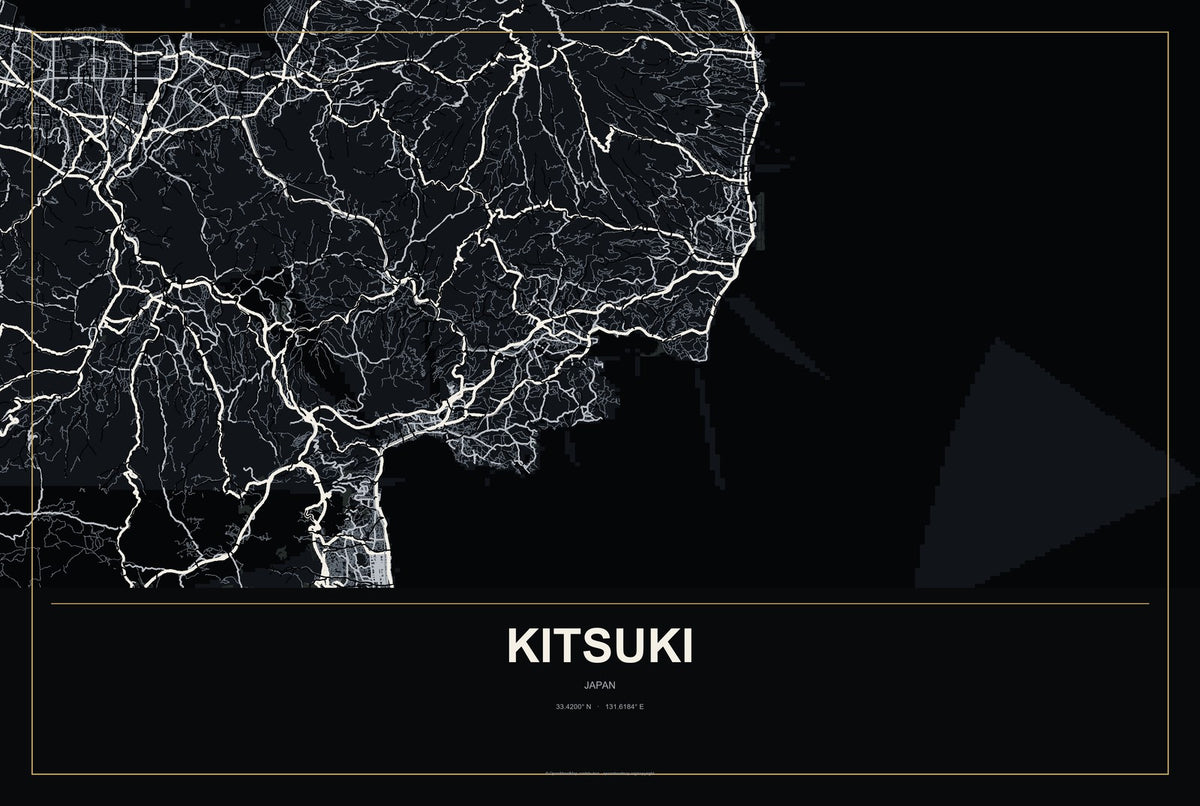 Kitsuki, Japan City Map Aluminum Sign in Metropolitan Noir style