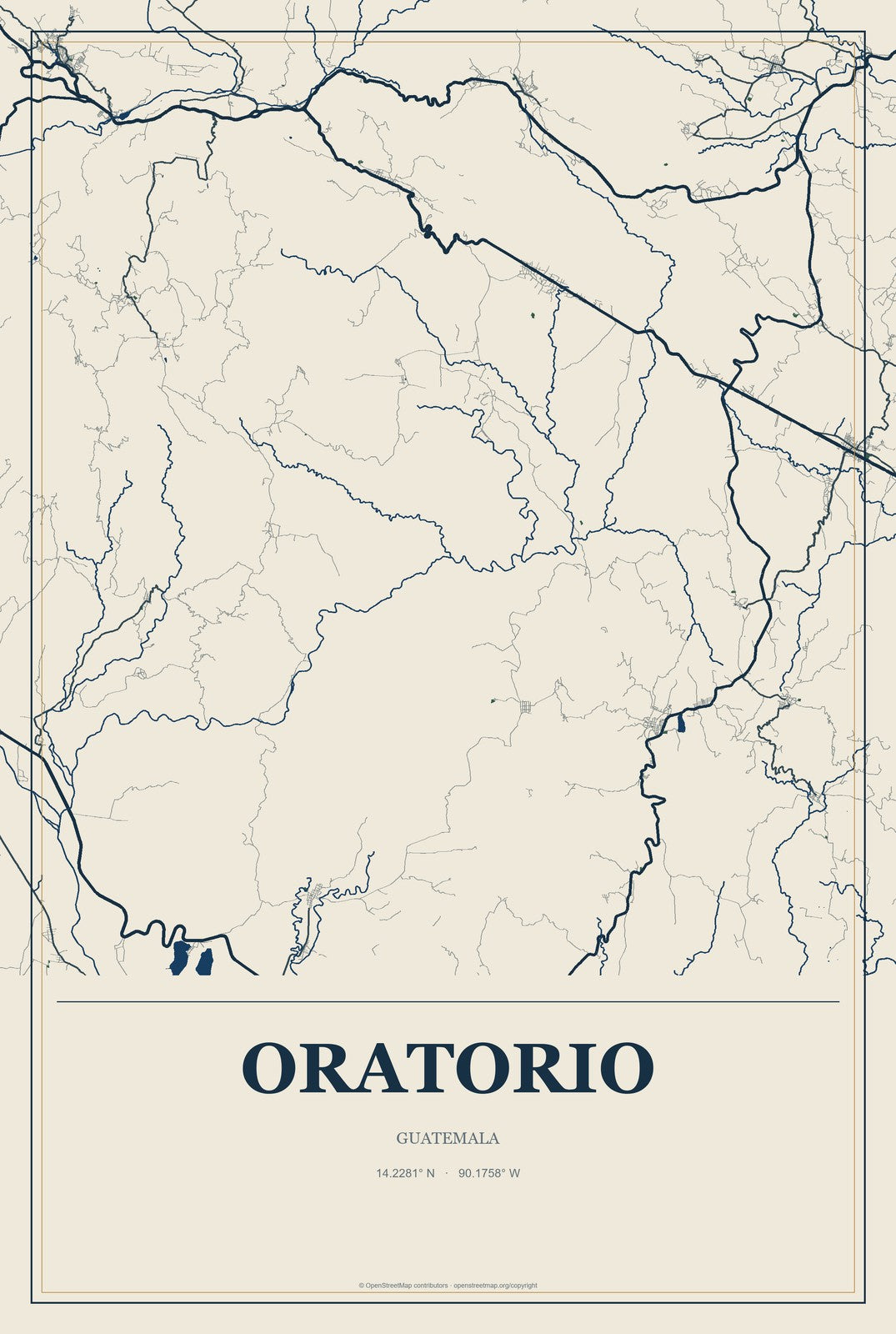 Oratorio, Guatemala City Map Aluminum Sign in Coastal Cutout style