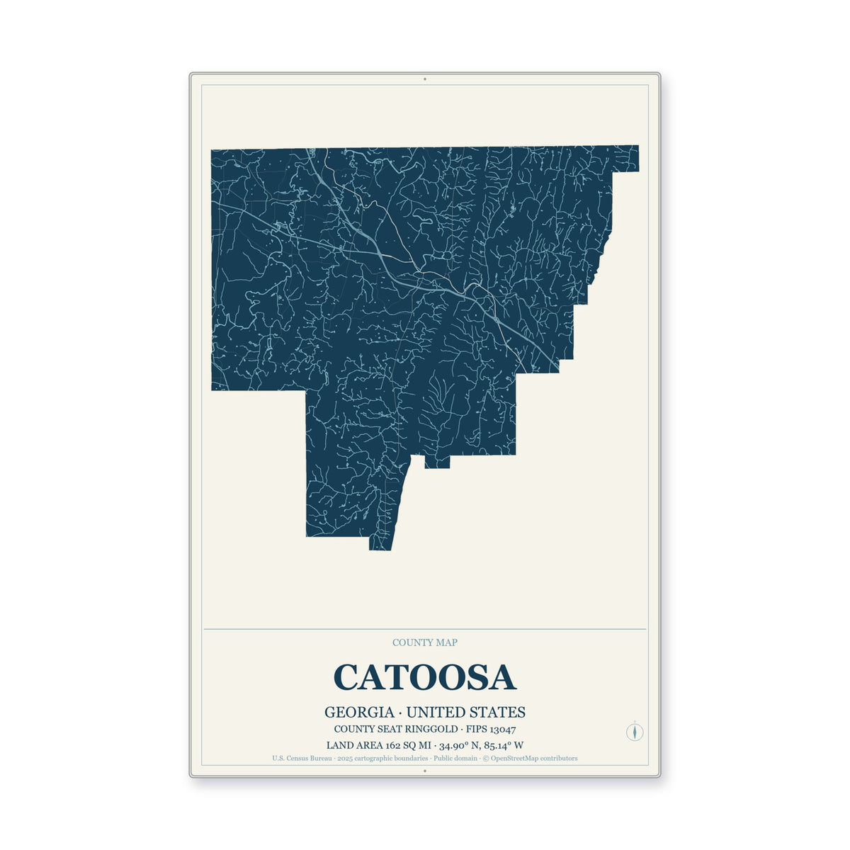 Catoosa County, Georgia Map Aluminum Sign in Coastal Cutout style
