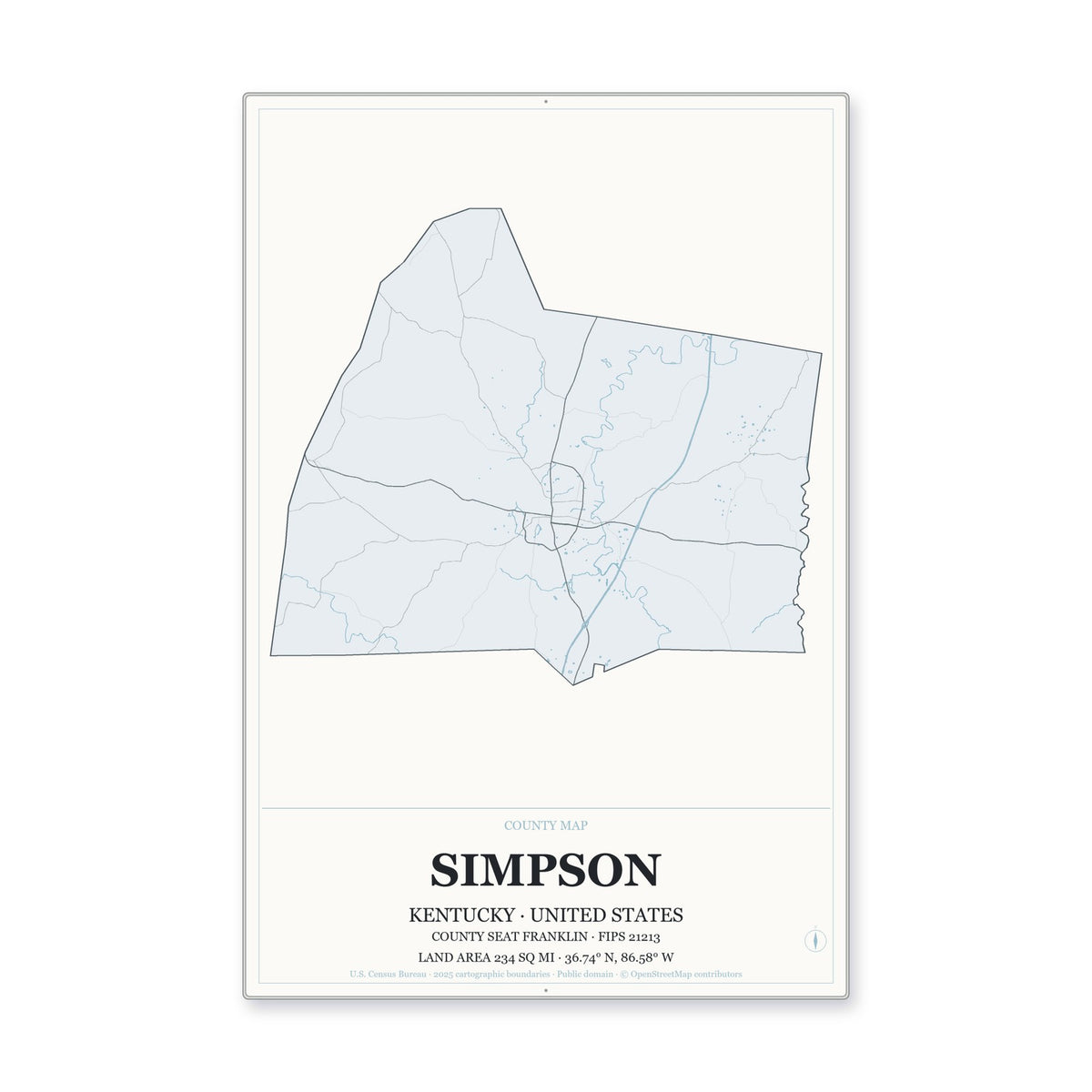Simpson County, Kentucky Map Aluminum Sign in Gallery Air style