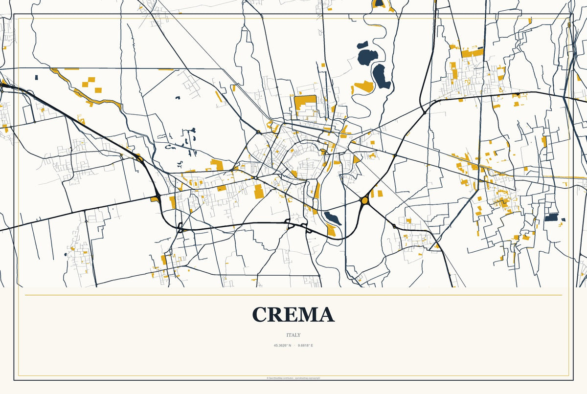 Crema, Italy City Map Aluminum Sign in Citrine Modern style