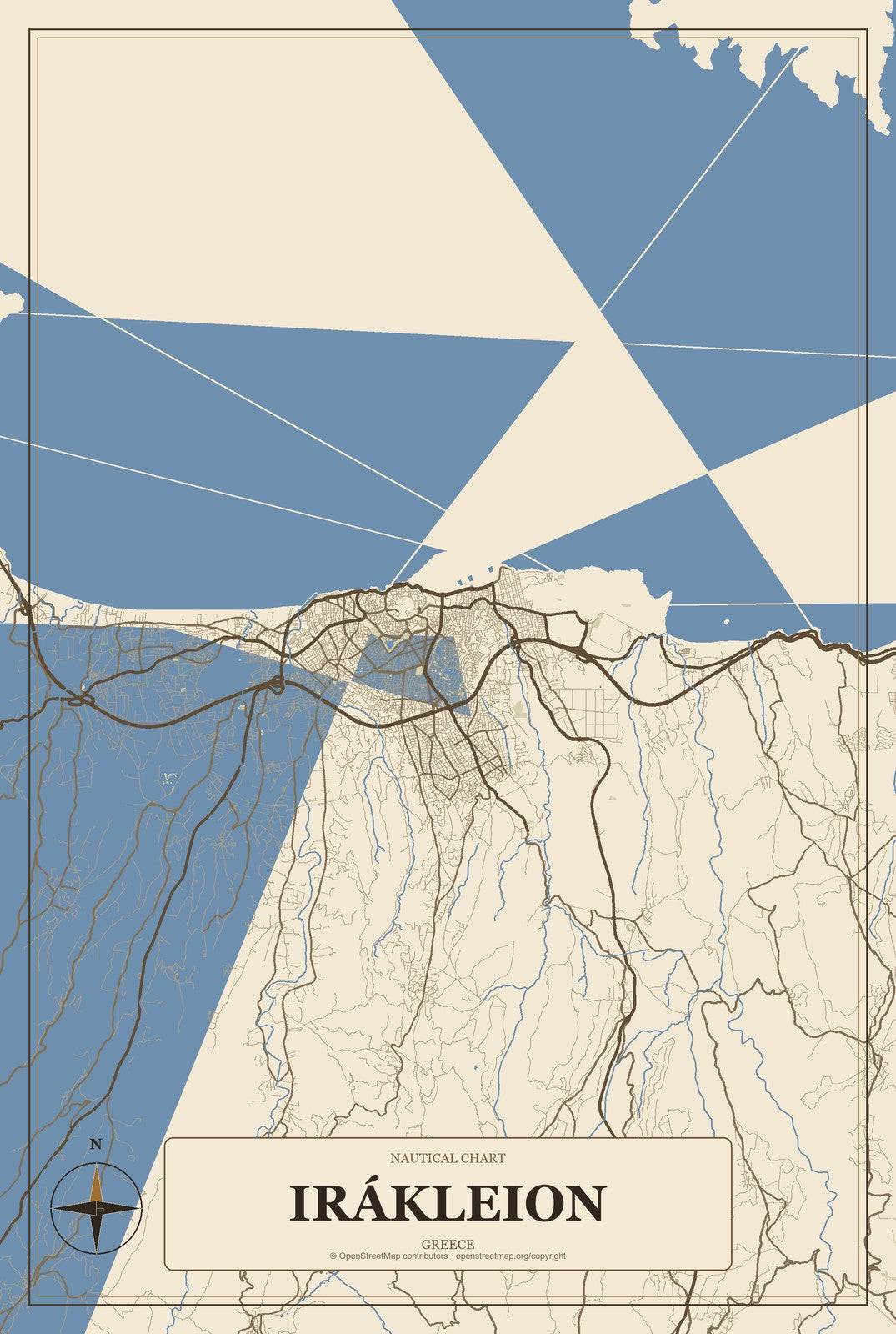 Irákleion, Greece City Map Aluminum Sign in Heritage Nautical style