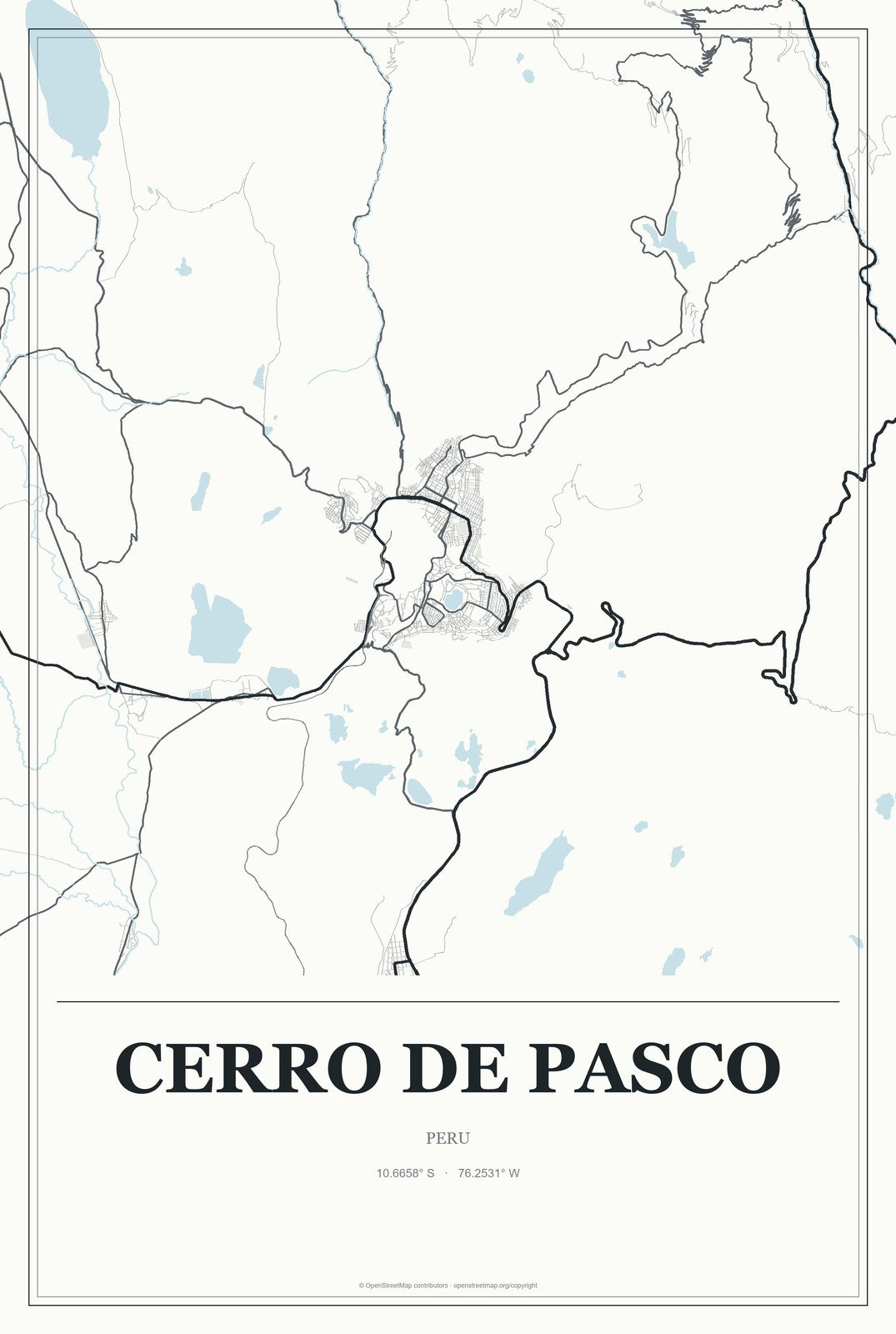 Cerro de Pasco, Peru City Map Aluminum Sign in Gallery Air style