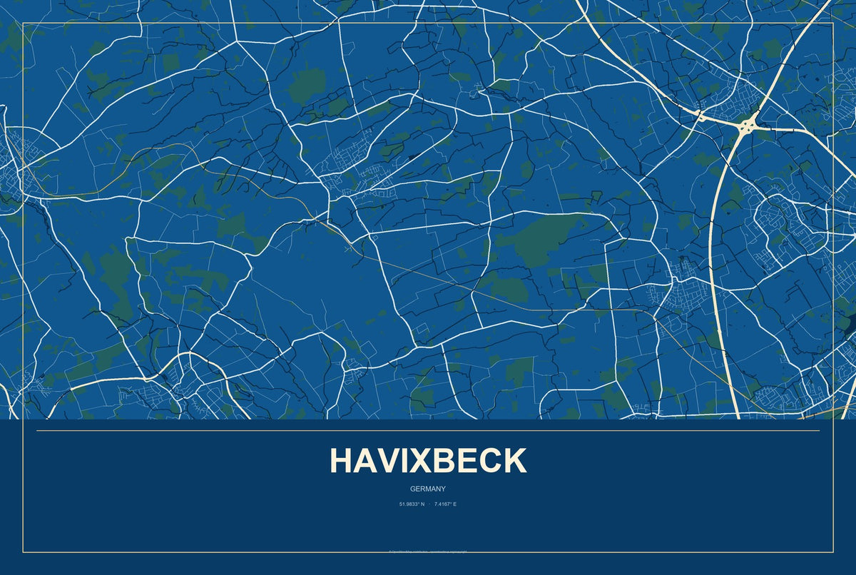 Havixbeck, Germany City Map Aluminum Sign in Harbor Cobalt style