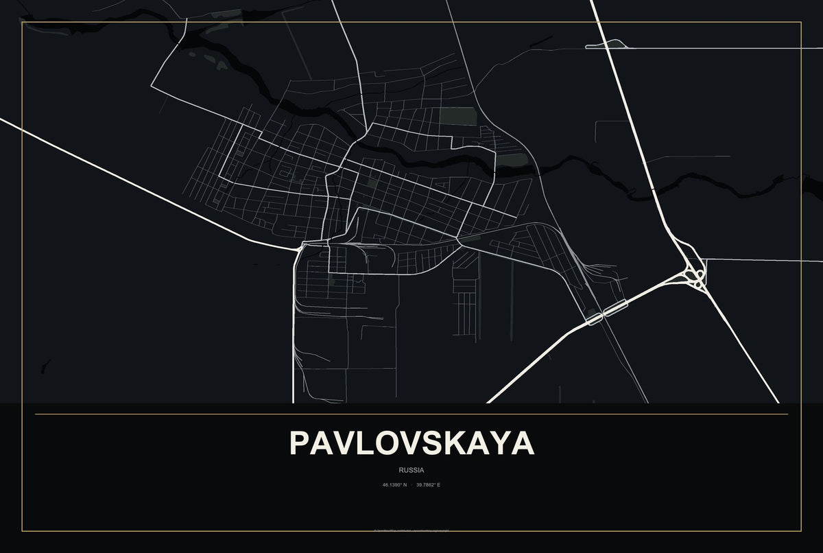 Pavlovskaya, Russia City Map Aluminum Sign in Metropolitan Noir style