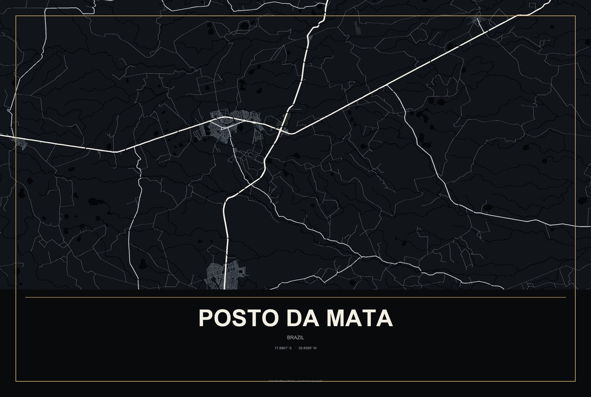Posto da Mata, Brazil City Map Aluminum Sign in Metropolitan Noir style