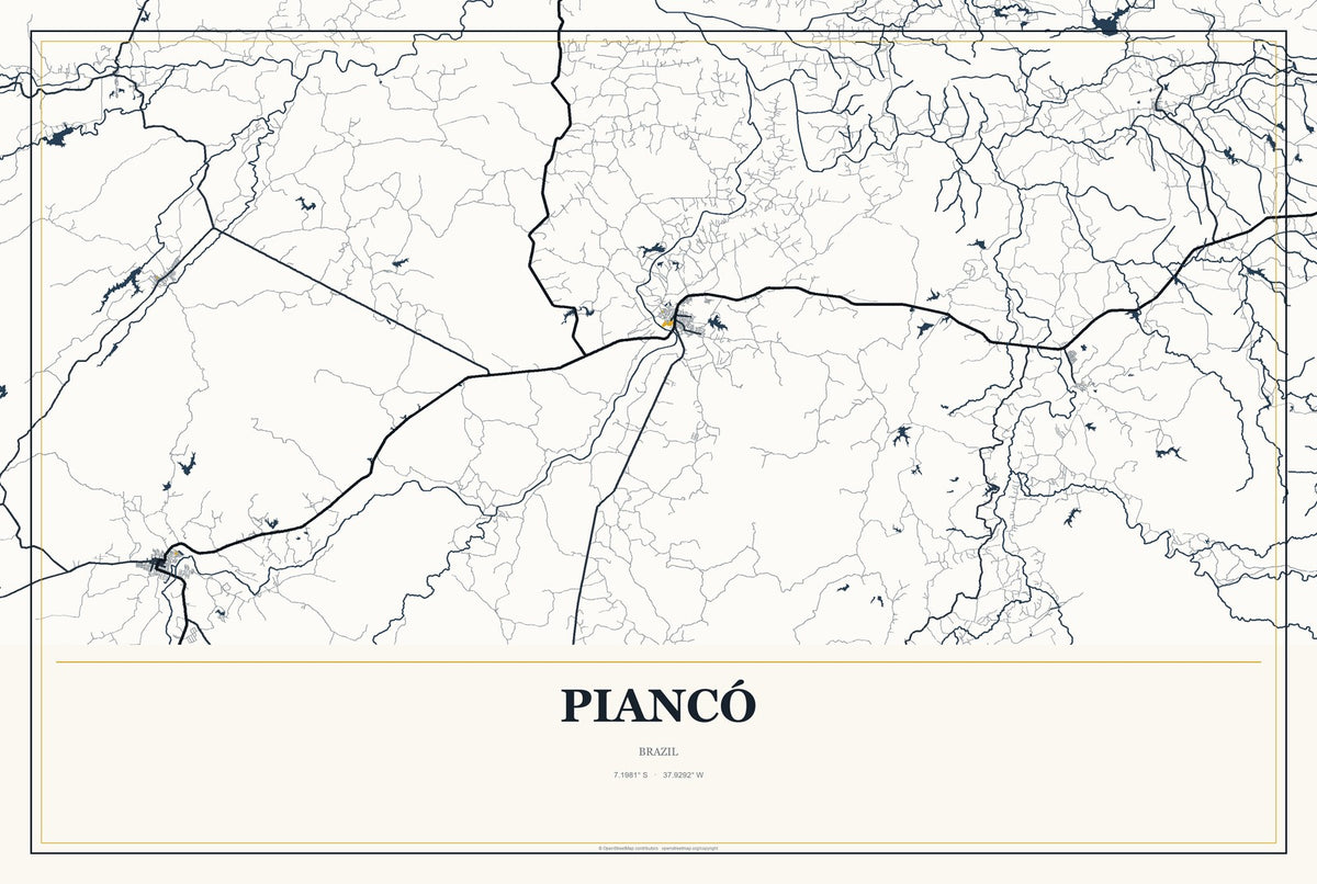 Piancó, Brazil City Map Aluminum Sign in Citrine Modern style